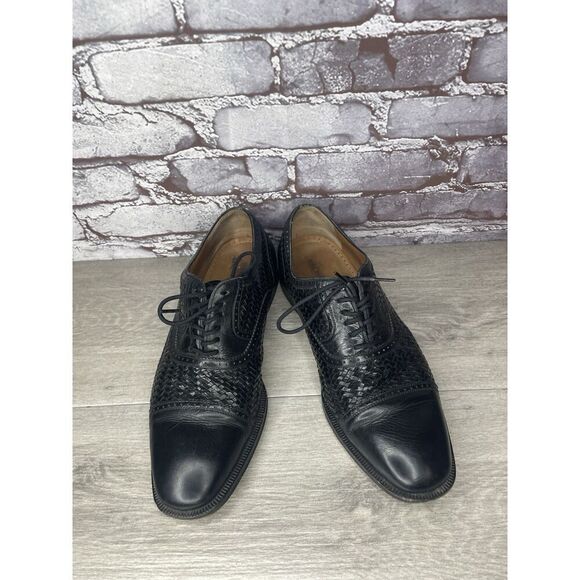 Magnanni Black Leather Basketweaves Woven Lace Dress Shoes Men’s Sz 8.5M US/42EU
